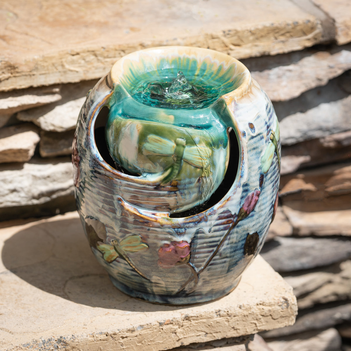 Ceramic Marbled Dragonfly Tabletop Fountain Foxboro Fork in the Road