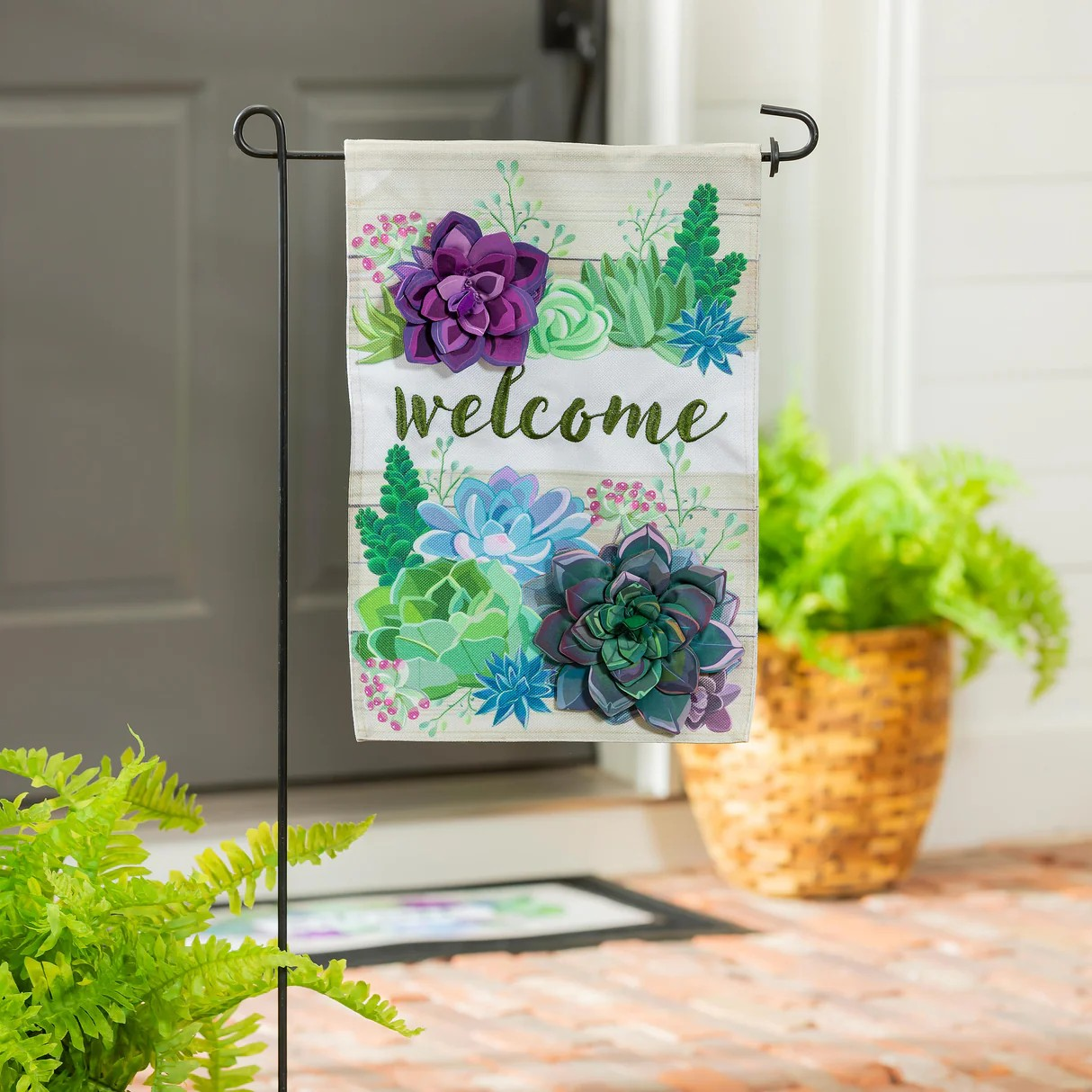 succulent garden flag Succulent Burlap Garden Flag – Foxboro Fork in the Road & HBS Landscape Supplies